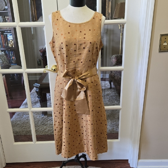 due per due Dresses & Skirts - DUE PER DUE Veste 100% Silk Gold Tan Copper Brown Sleeveless ALine Midi Dress 12